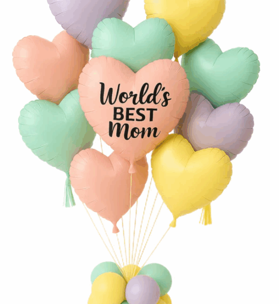 זר בלונים לבבות ליום האם