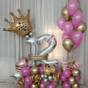 זר בלונים יום הולדת 12 עם הדפסה