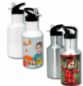 בקבוק אלומיניום 600מ"ל עם קשית שתיה לבן / כסף