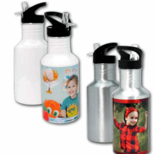 בקבוק אלומיניום 600מ"ל עם קשית שתיה לבן / כסף